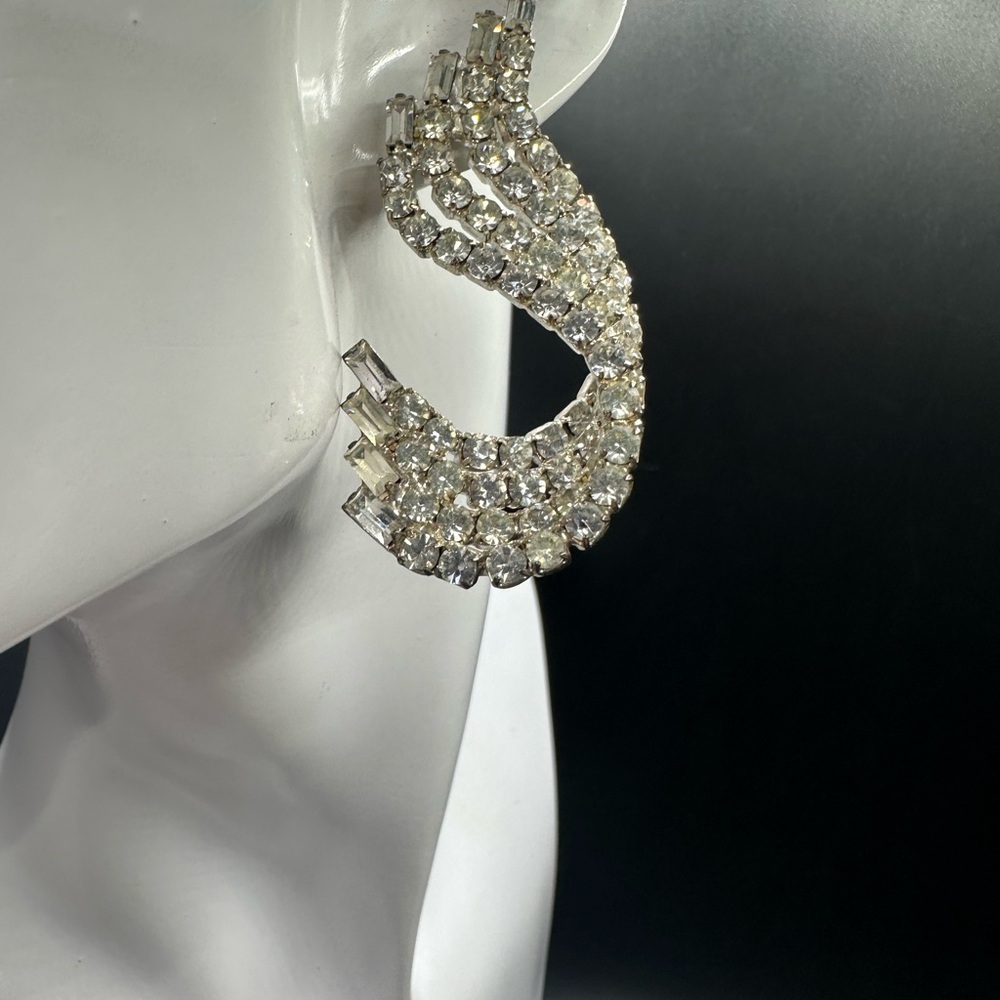 Vintage Art Deco Revival Wing Twist Earrings Old Hollywood Glam Rhinestone Posts - Picture 11 of 15